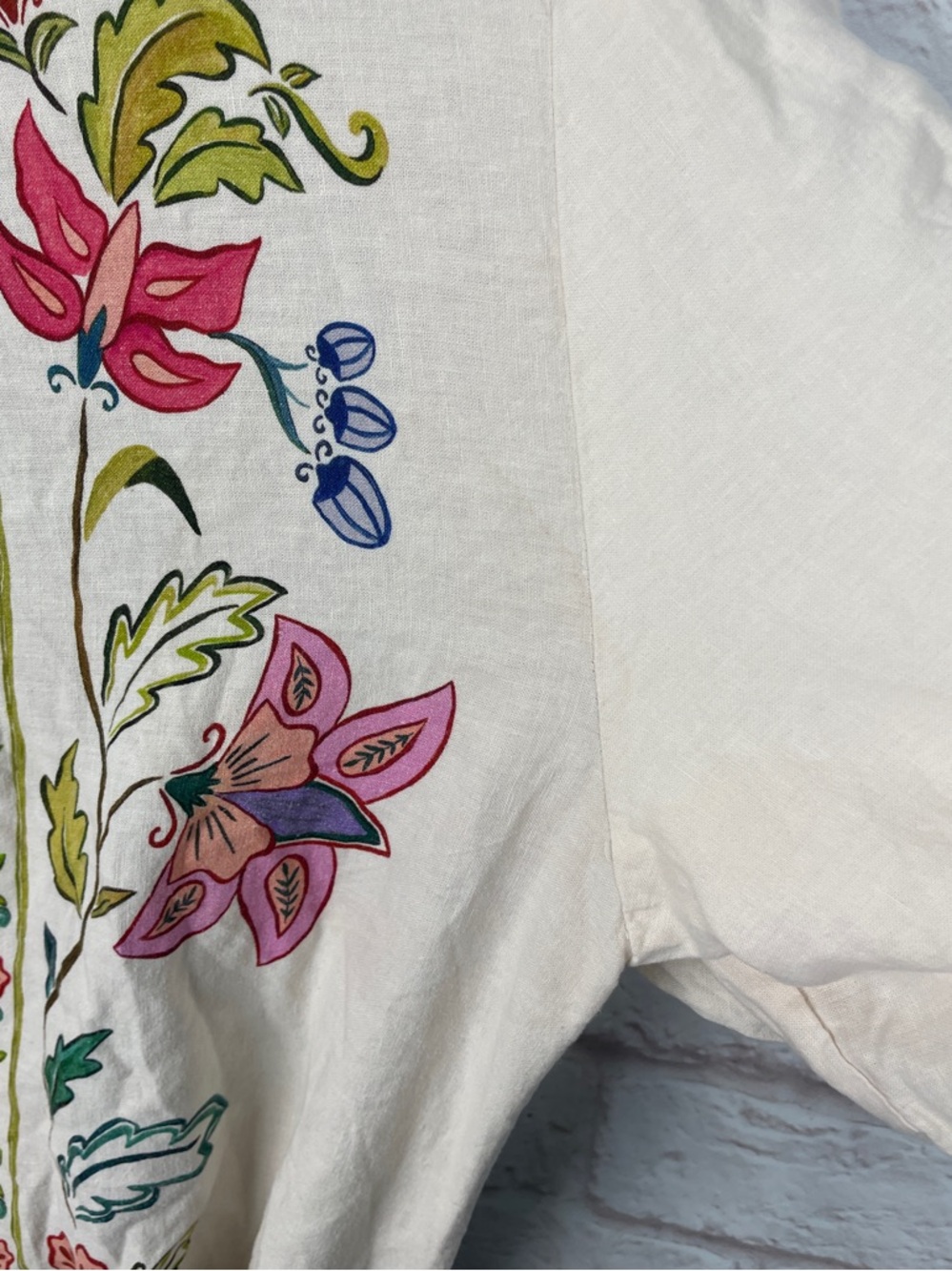 FARM Rio Off-White Floral Insects Cream Linen Romper Size Large - Picture 9 of 14